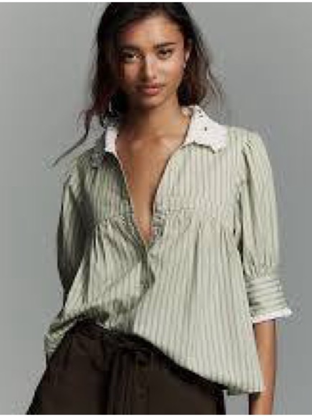 Anthropologie Long-Sleeve Collared Babydoll Top